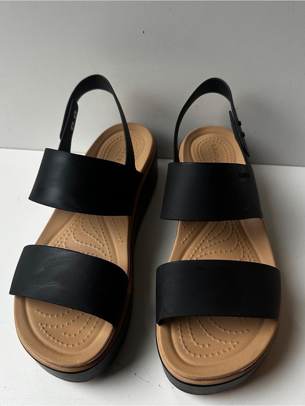 Crocs LiteRide Platform Wedge Sandals Black Slingback Women Size 8